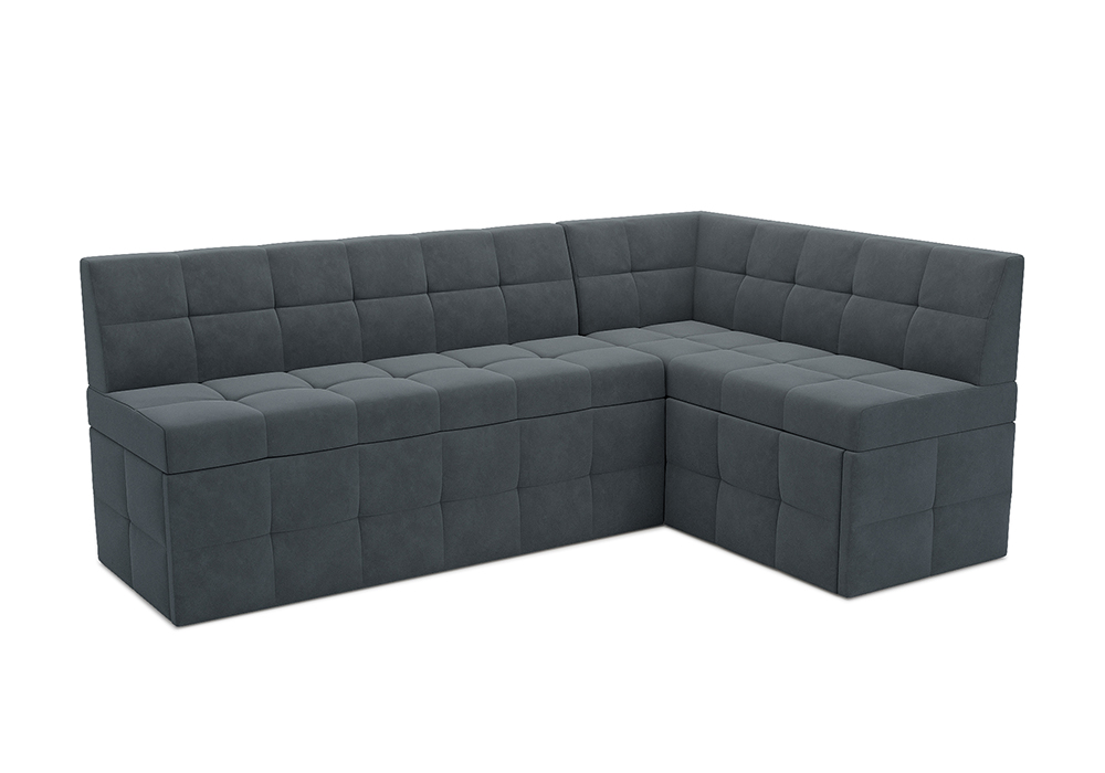 Кухонный угловой диван дельфин Атлантис велюр серо-синий