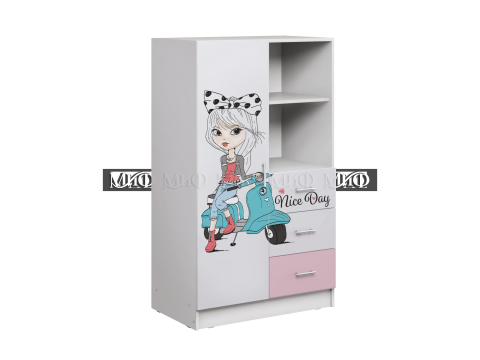 Шкаф Комбинированный Fashion-1 (Ш-802 мм х Г-460 мм x В-1376 мм)Белый/Розовый